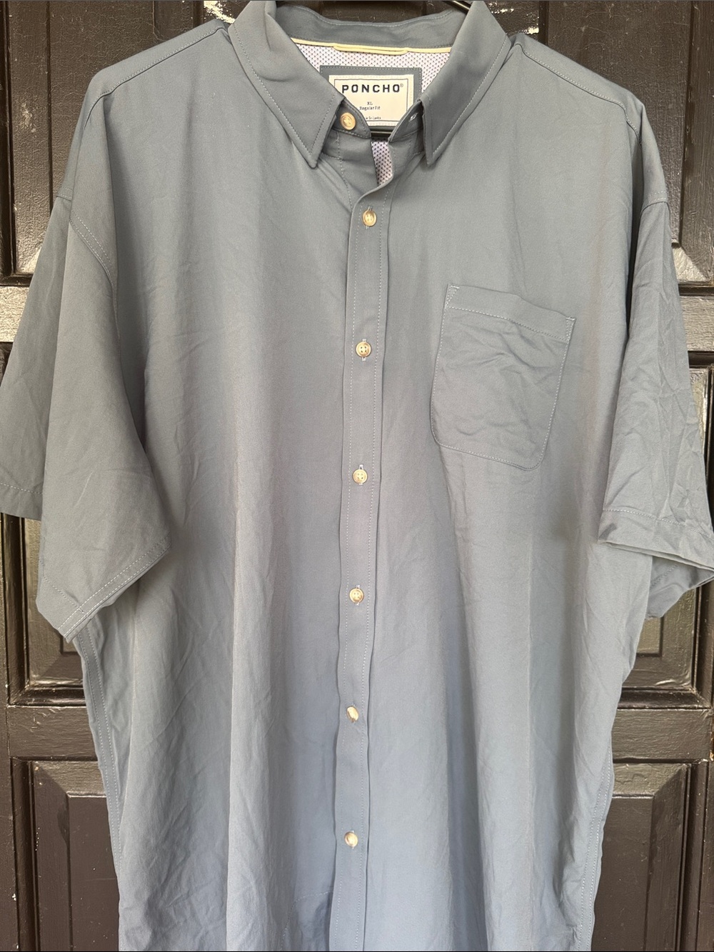PONCHO Men’s Short Sleeve Button-Up Shirt in Slate Blue fishing / hunting